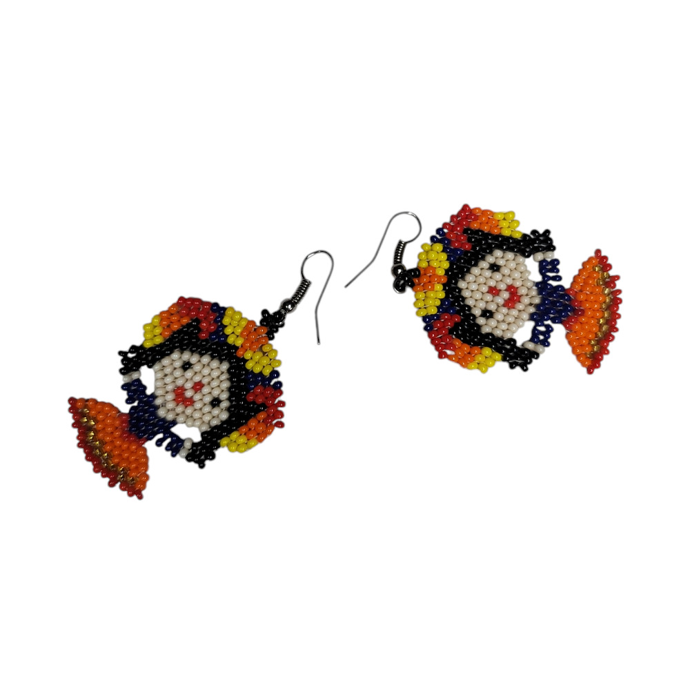 Handmade Otomi Doll Lightweight Beaded Earrings Black Orange Yellow & Cream - Picture 4 of 7